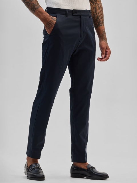 Snitch Men Cotton Smart Slim Fit Mid-Rise Chinos Trousers