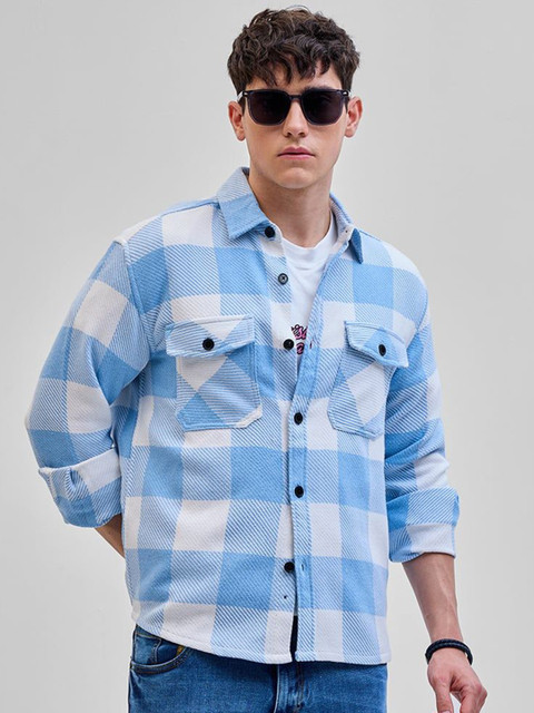 Snitch Men Smart Spread Collar Checked Cotton Casual Shirt