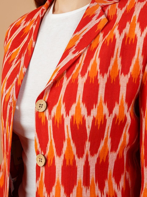 INDOPHILIA Ikat Printed Cotton Notched Lapel Collar Cotton Single Breasted Blazer - Image 2