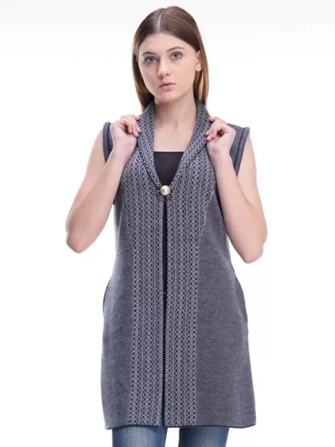 Zigo Self Design Longline Woollen Open Front Shrug