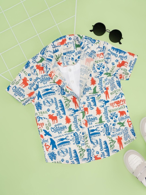 Pantaloons Junior Boys Spread Collar Graphic Printed Cotton Casual Shirt