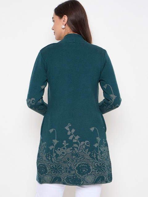 Zigo Floral Self Design Longline Woollen Open Front Shrug - Image 5
