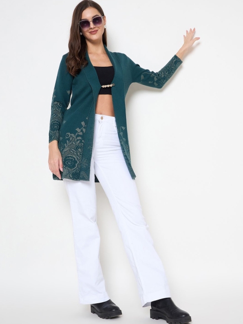 Zigo Floral Self Design Longline Woollen Open Front Shrug - Image 6