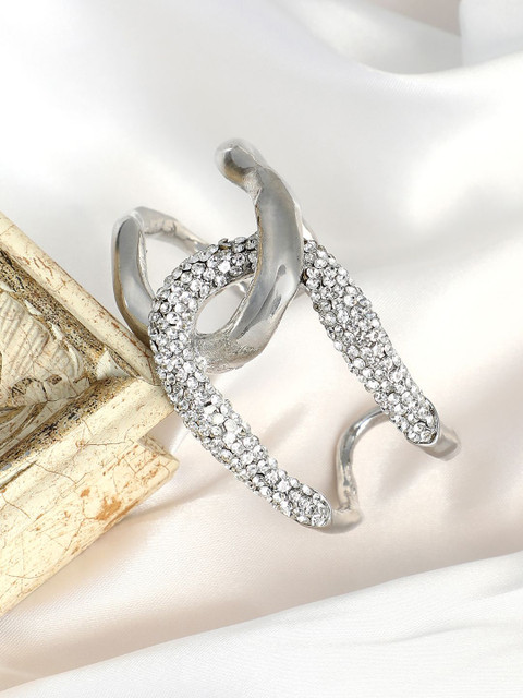 SOHI Silver-Plated Stone Studded The Opposta Cuff Bracelet