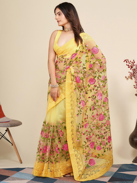 VAIRAGEE Floral Embroidered Net Saree - Image 2