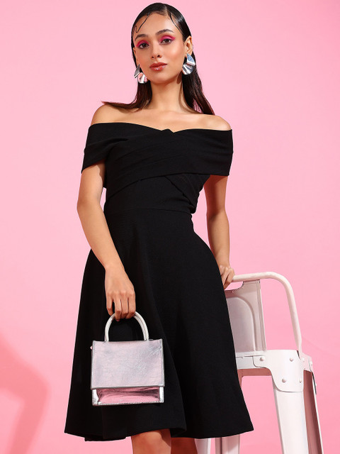 Golden Kite Off-Shoulder Scuba A-Line Dress