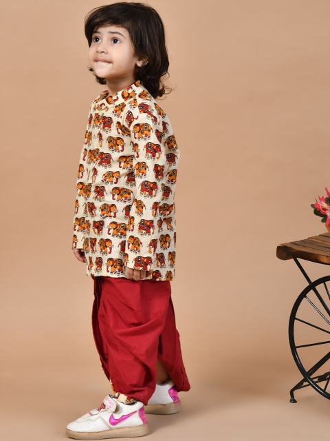 BAESD Boys Animal Printed Regular Pure Cotton Straight Kurta with Dhoti Pants - Image 4