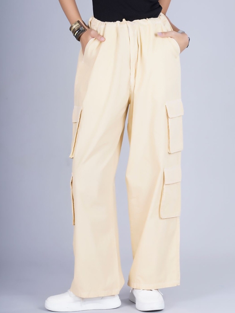 PRONK Women Mid-Rise Loose Fit Cotton Cargos Trousers