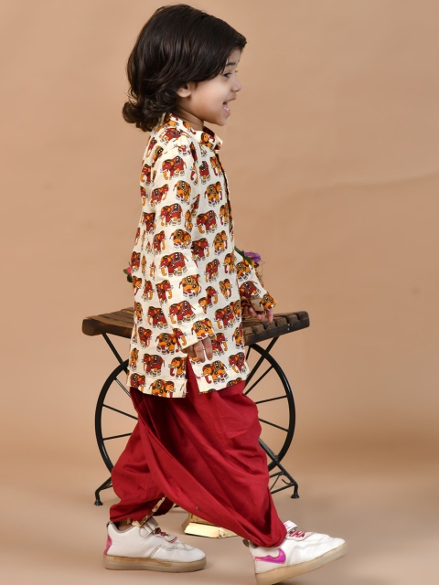 BAESD Boys Animal Printed Regular Pure Cotton Straight Kurta with Dhoti Pants - Image 3