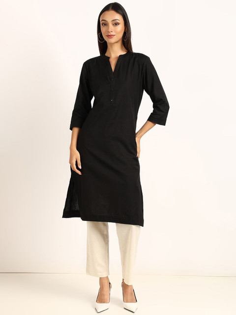 BLOCKS OF INDIA Mandarin Collar Pure Cotton Straight Kurta