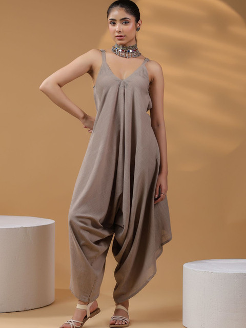 Rain & Rainbow Women Shoulder Straps Cotton Basic Jumpsuit