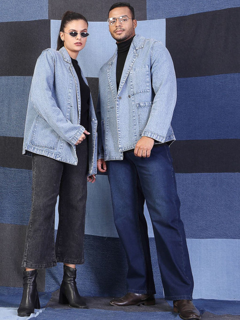 VESTIDO MODAS Oversized Fit Double Breasted Oversized Denim Blazer