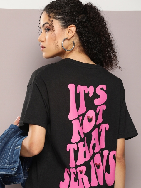 Kook N Keech Pure Cotton Typography Printed Drop-Shoulder Sleeves Oversized T-shirt