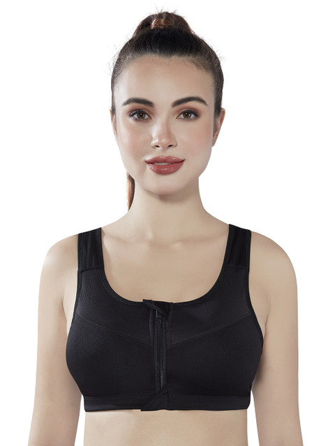 PLUMBURY Full Coverage Lightly Padded Front Zip Adjustable Strap Workout Sports Bra