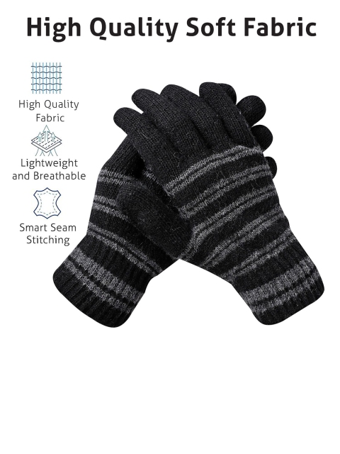 LOOM LEGACY Men Striped Acrylic Winter Gloves - Image 2