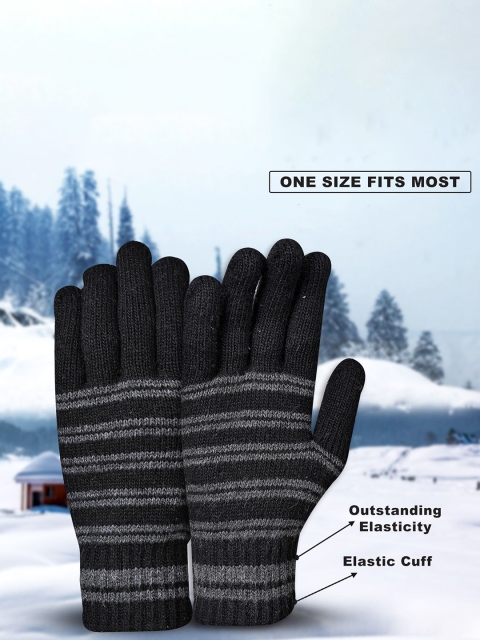 LOOM LEGACY Men Striped Acrylic Winter Gloves - Image 4