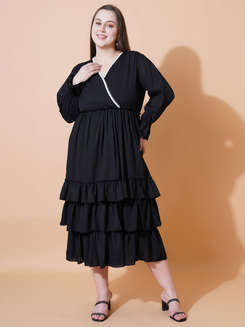 U&F Beyond Plus Size Ruffles Fit & Flare Midi Tiered Dress