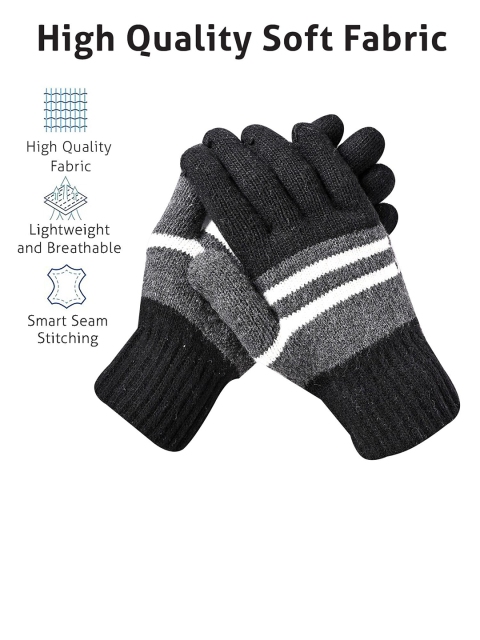 LOOM LEGACY Men Striped Acrylic Winter Gloves - Image 3