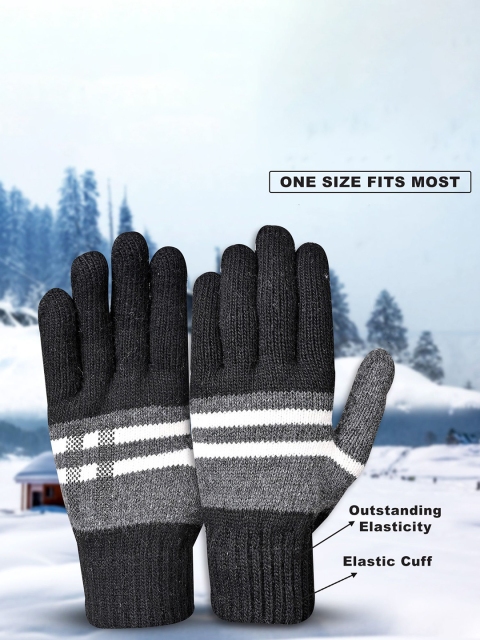 LOOM LEGACY Men Striped Acrylic Winter Gloves - Image 5