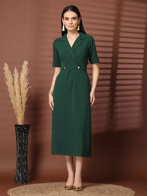 plusS Women Fit & Flare Solid Midi Dress