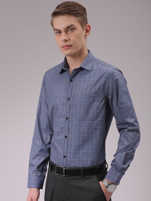 The Indian Garage Co. X Luxe Men Cutaway Collar Checked Slim Fit Formal Shirt