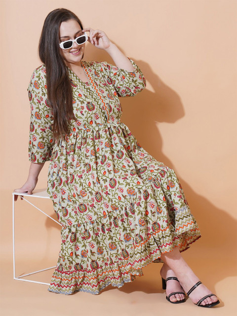 U&F Beyond Floral Printed Plus Size Cotton Fit & Flare Midi Dress