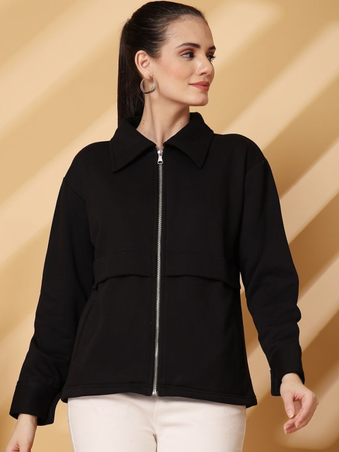 plusS Women Spread Collar Solid Fleece Casual Open Front Jacket