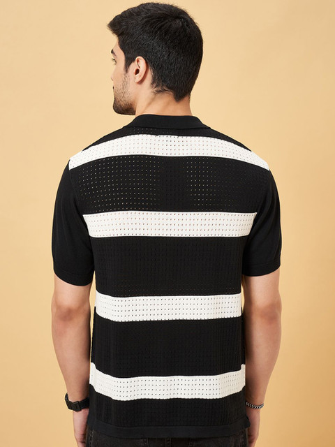 People Men Band Collar Horizontal Striped Cotton Slim Fit Casual Shirt - Image 5