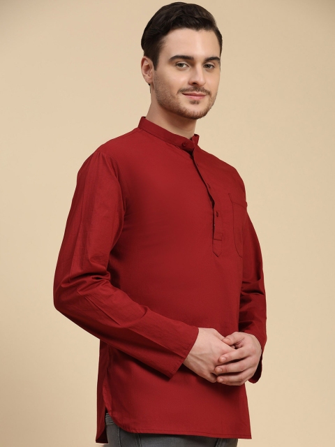 SKAVIJ Band Collar Cotton Short Straight Kurta