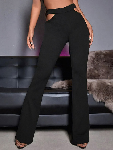 Stylecast X Slyck Solid Pattern Cut-Out Detailing Bootcut Trouser