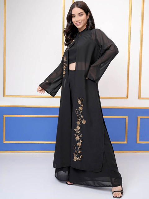 Vishudh Round Neck Sleeveless Top Wth Palazzo With Embroidered Shrug - Image 3