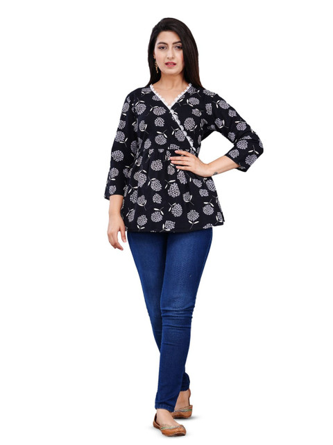 Cloth Bites Women Floral Printed V-Neck Cotton Top