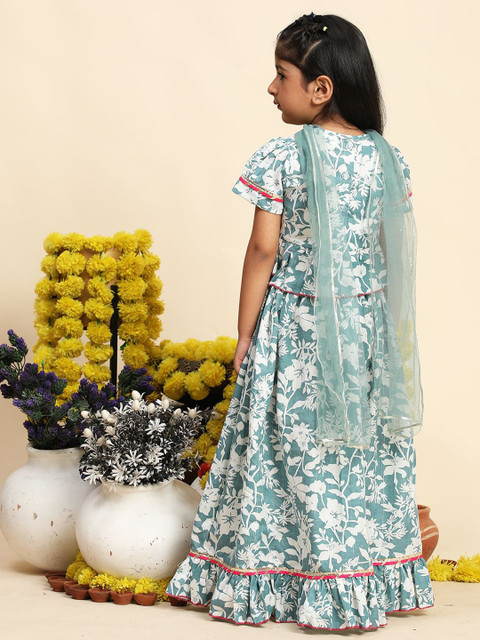Cutiekins Girls Printed Ready to Wear Cotton Lehenga & Blouse With Dupatta - Image 4