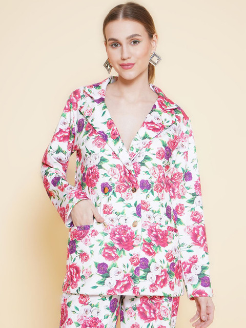 KATLINE Printed Single-Breasted Notched Lapel Casual Blazer