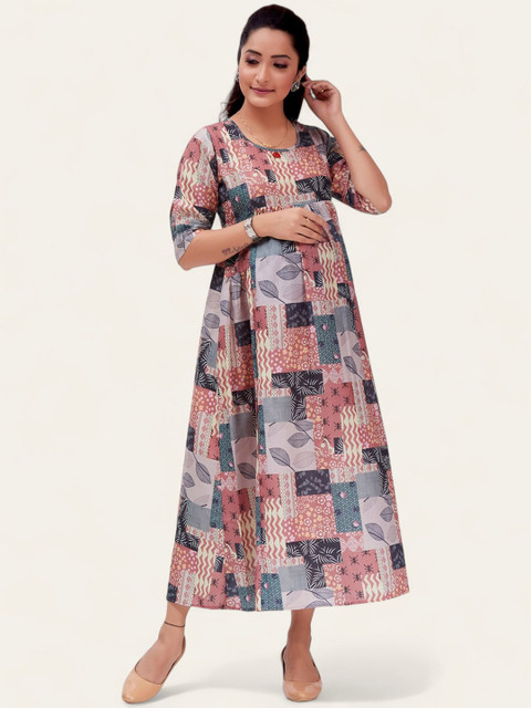 RITIJYA Women Floral Print Maternity Fit & Flare Maternity Maxi Dress