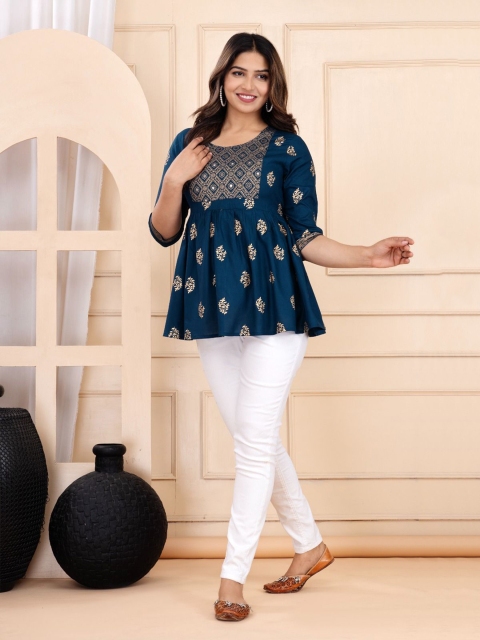 Cloth Bites Women Ethnic Motifs Printed Round Neck Top - Image 3