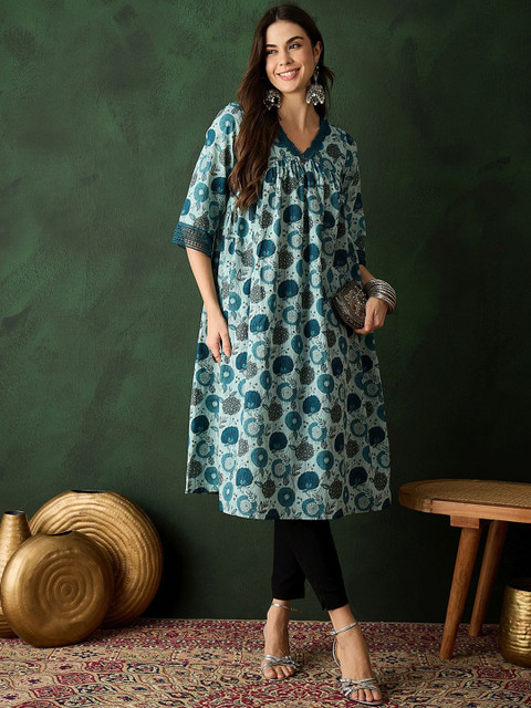 Sangria Printed Pure Cotton A-Line Flared Kurta