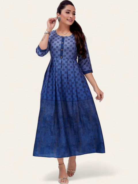 RITIJYA Geometric Printed Maternity Fit & Flare Midi Dress