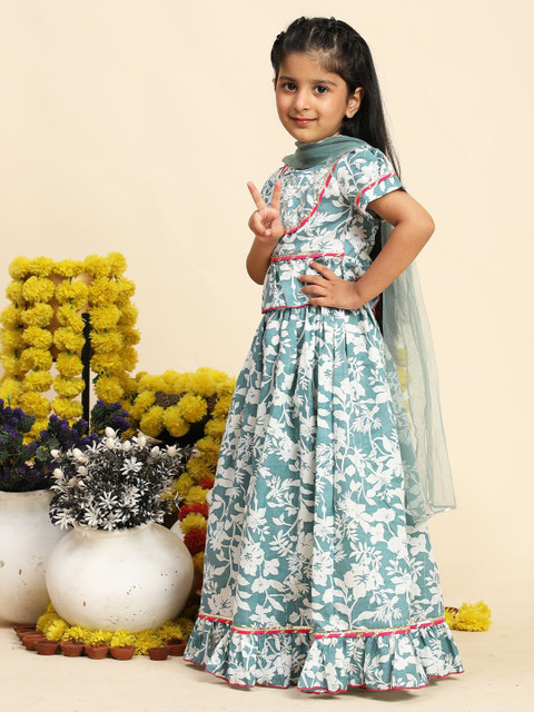 Cutiekins Girls Printed Ready to Wear Cotton Lehenga & Blouse With Dupatta - Image 3