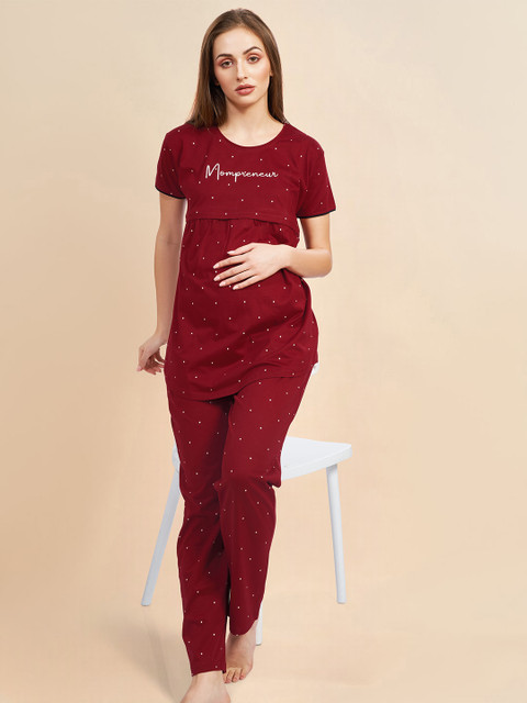 PASTEL CLIP Women Polka Dots Printed Pure Cotton Night suit