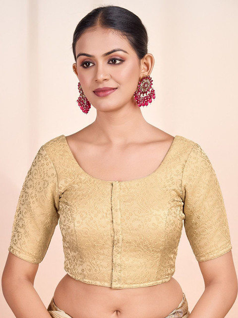 Inddus Woven Design Round Neck Saree Blouse