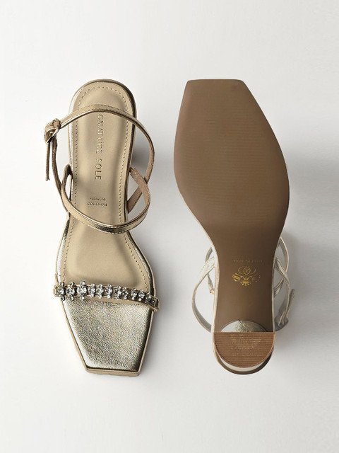 Signature Sole Women Block heels Pointed Toe Backstrap Embellished Party Block Sandals - Image 4