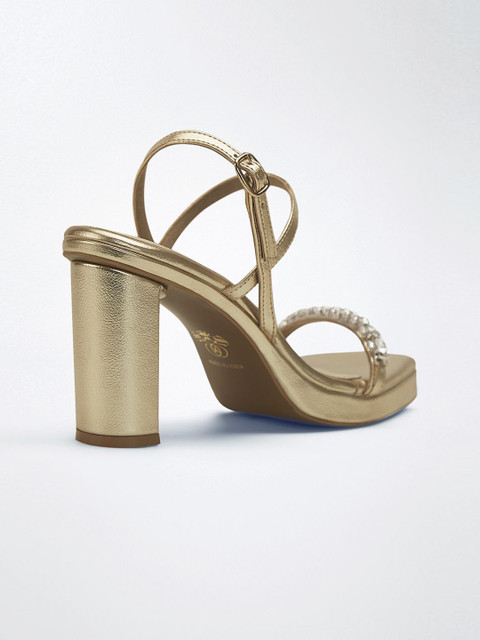 Signature Sole Women Block heels Pointed Toe Backstrap Embellished Party Block Sandals - Image 2