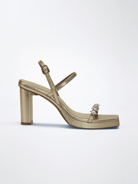 Signature Sole Women Block heels Pointed Toe Backstrap Embellished Party Block Sandals - Image 3