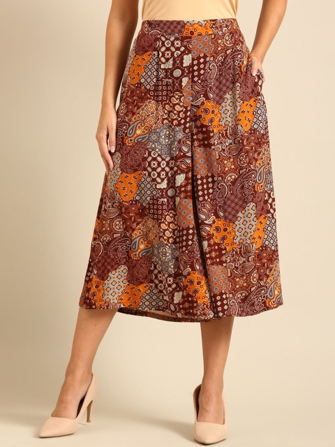 De Moza Women Printed Pleated Culottes Trousers