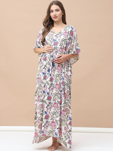 Secret Wish Women Printed Maternity Kaftan Full Length Maxi Nightdress