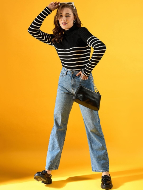 98 Degree North Women Cotton Striped Turtle Neck Long Sleeves Pullover - Image 5