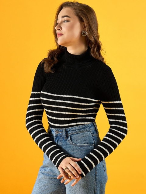 98 Degree North Women Cotton Striped Turtle Neck Long Sleeves Pullover - Image 3