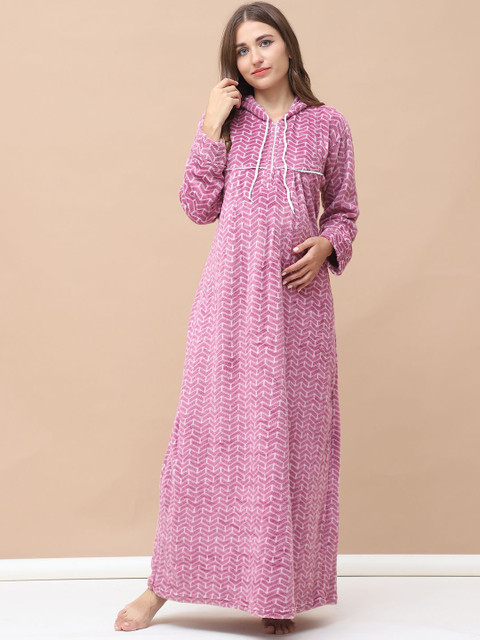 Secret Wish Women Geometric Printed Maxi Nightdress