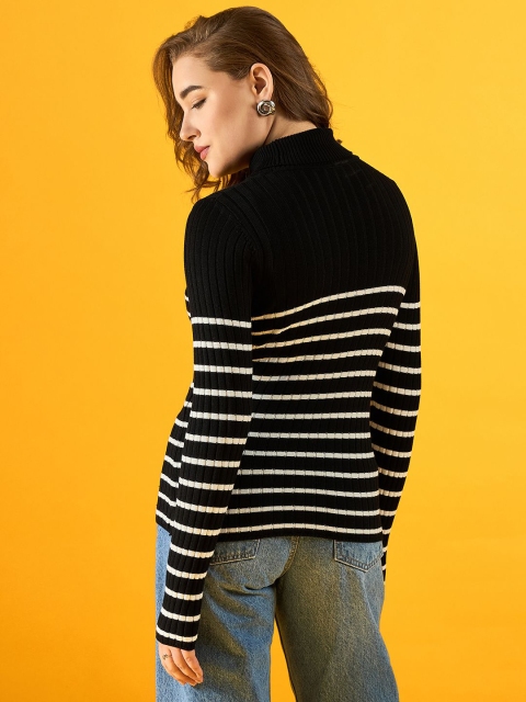 98 Degree North Women Cotton Striped Turtle Neck Long Sleeves Pullover - Image 4